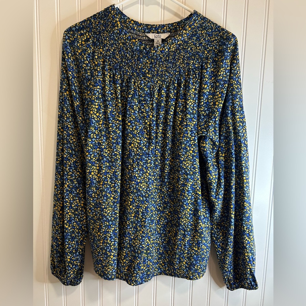 Croft & Barrow Women Blue and Yellow Floral Blouse Size M.